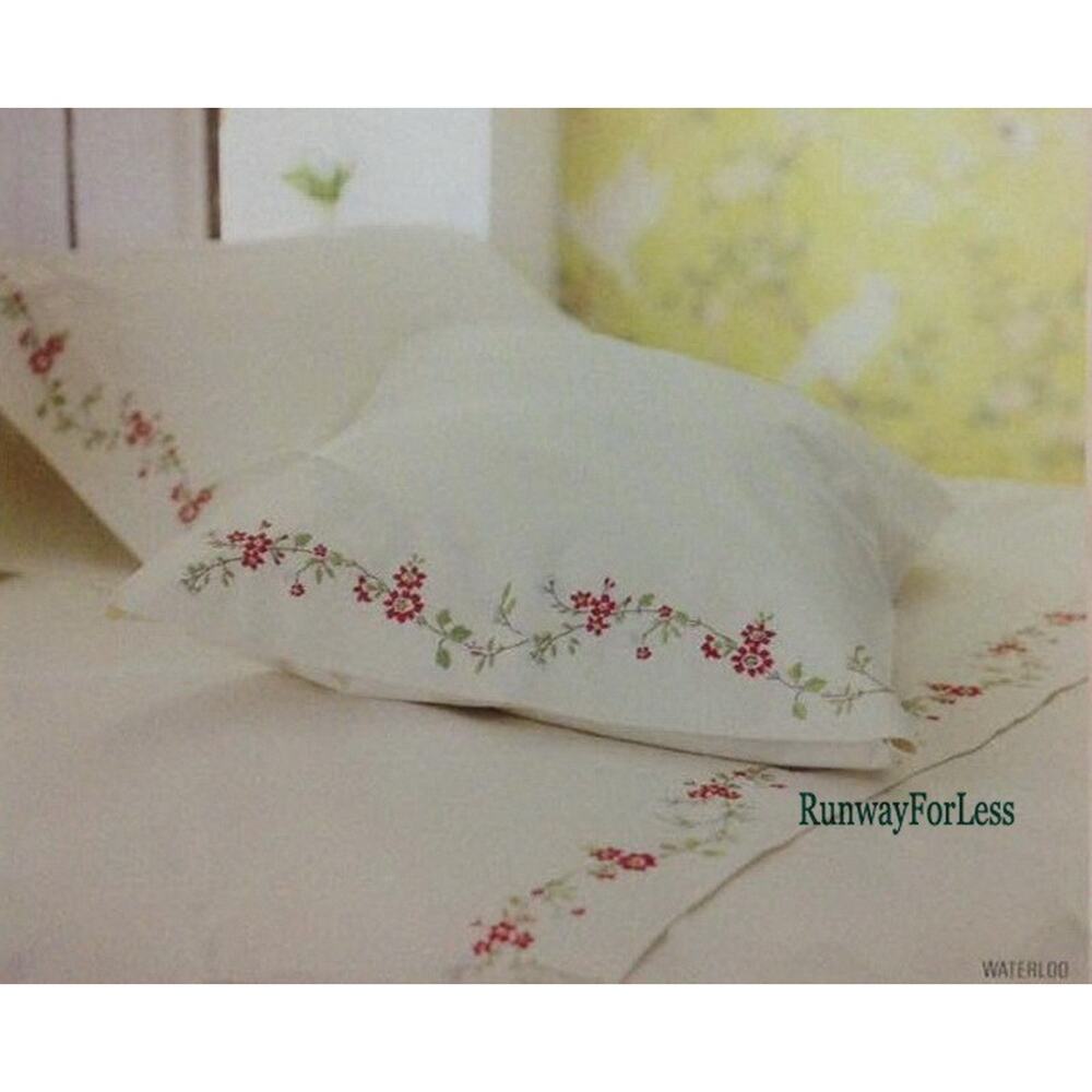 UTICA Flower Floral Embroidery Embroidered Twin Sheet Set 100% Cotton New Vintag
